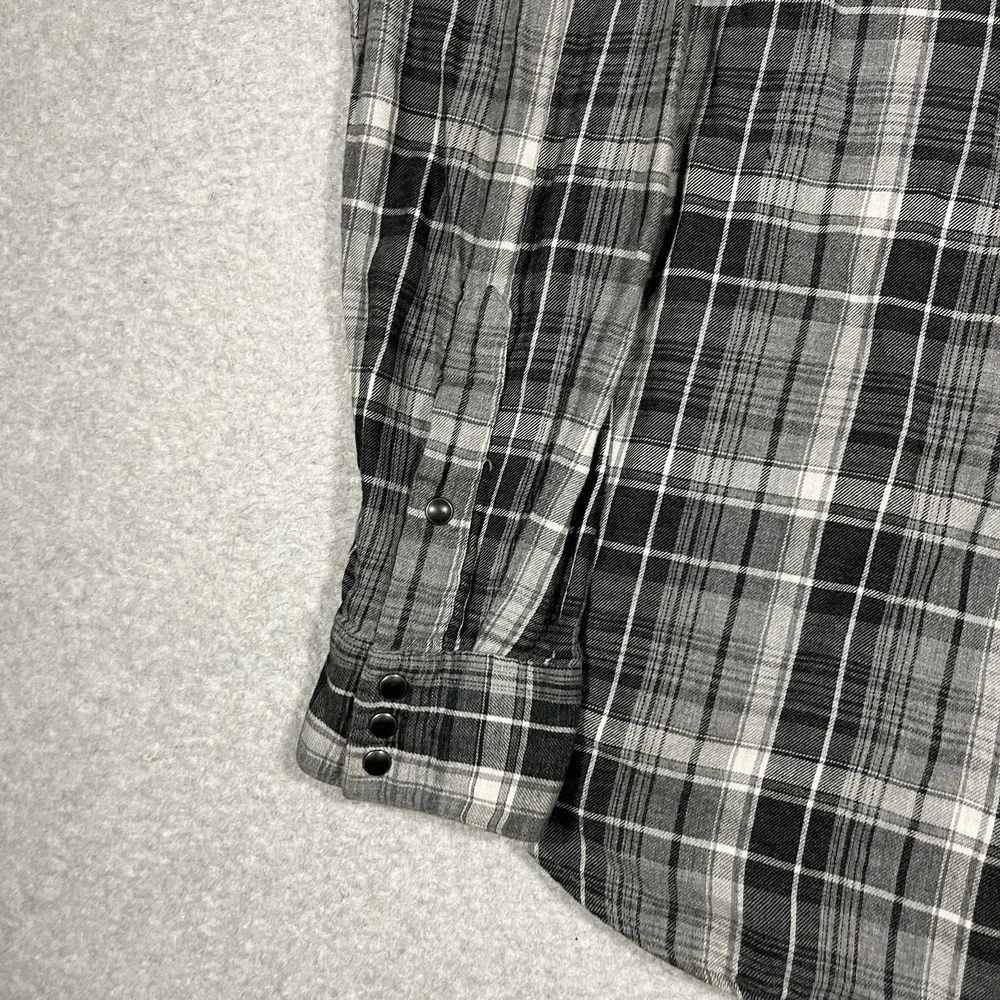 Polo Ralph Lauren Shirt Mens XL Gray Flannel Pearl Snap Western Plaid Cotton LS